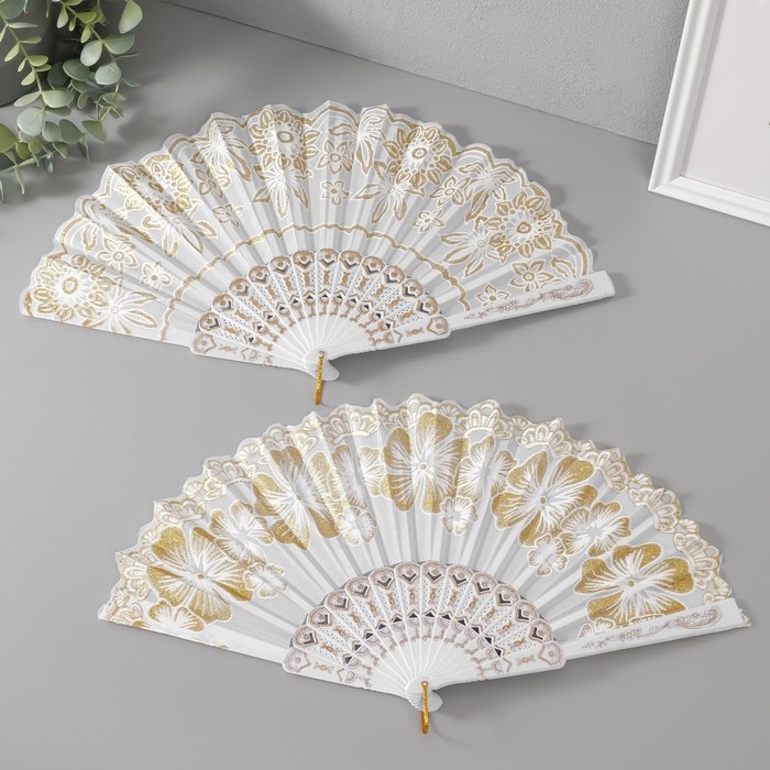 Веер пластик, текстиль Веер пластик, текстиль "Золотые узоры" блёстки МИКС 22,5 см