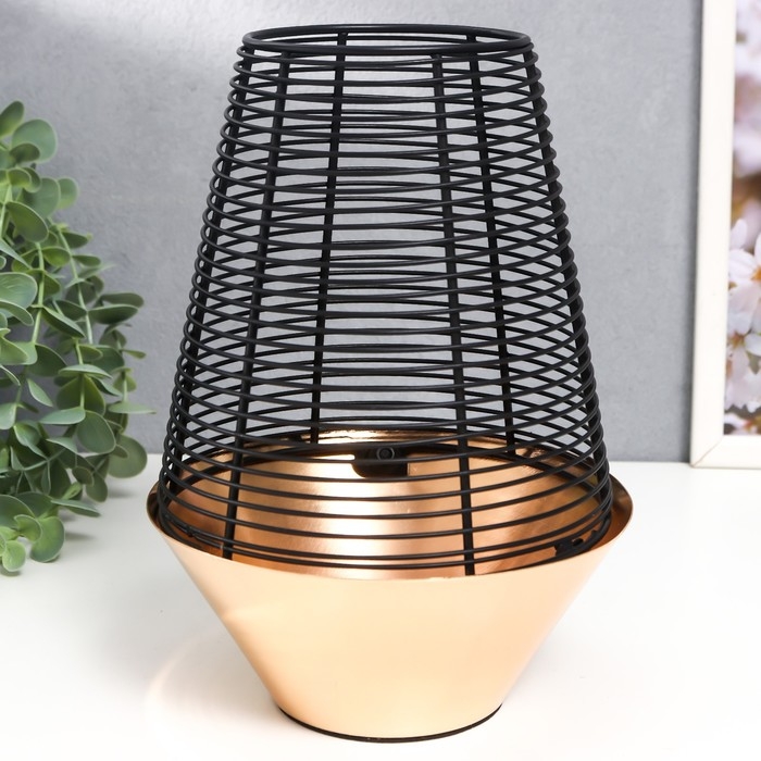 Подсвечник металл на 1 свечу Подсвечник металл на 1 свечу "Лофт. Прутья" чёрный с золотом 23х16х16 см