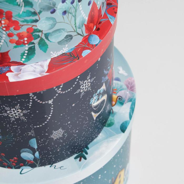 Набор коробок круглых 3 в 1 &laquo;Magic time&raquo;, 18 х 18 х 13 см, 20 х 20 х 14.5 см, 25 х 25 х15 см, Новый год