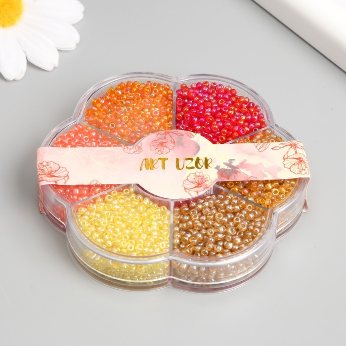 Бисер стекло 12/0 в цветке Бисер стекло 12/0 в цветке "Палитра красного" перелив. перламутр 7 цветов х 8 гр 8,2х8,2х2 см 990