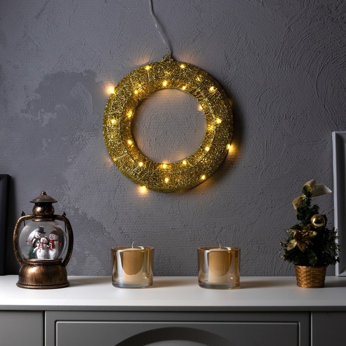 Светодиодная фигура «Венок» 30 см, металл, батарейки ААх3 (не в комплекте), свечение тёплое белое Светодиодная фигура «Венок» 30 см, металл, батарейки ААх3 (не в комплекте), свечение тёплое белое