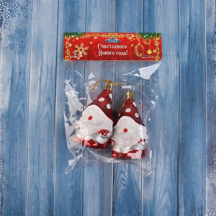 Украшение ёлочное "Гном, колпак в горох" (набор 2 шт) 9х4,5 см, красный