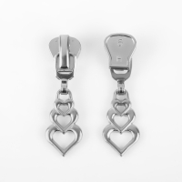 Бегунок автоматический для молнии &laquo;Трактор&raquo;, №5, декоративный &laquo;Сердца&raquo;, 10 шт, цвет никель