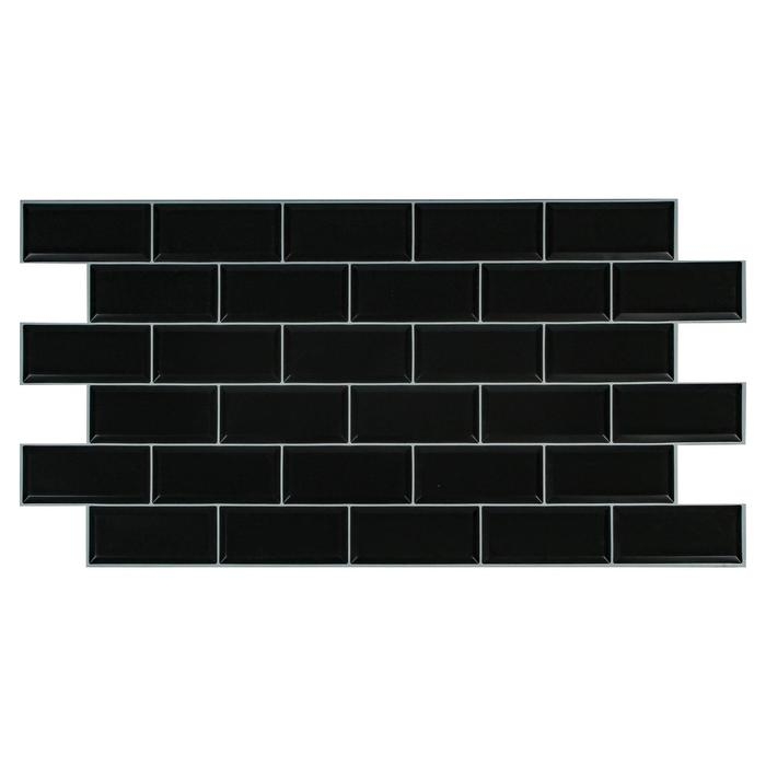 Панель ПВХ Блок чёрный, белый шов 962х484 мм