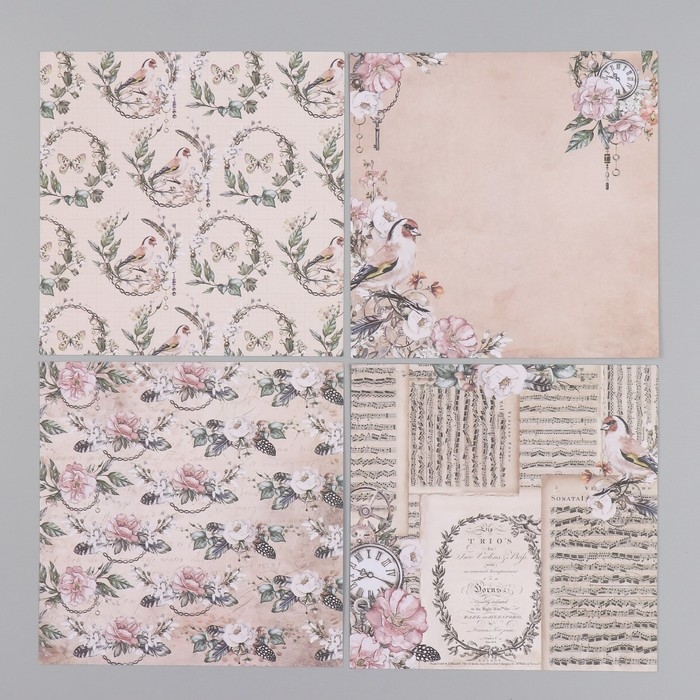 Набор бумаги для скрапбукинга 12 листов 12 дизайнов "Винтажное письмо" 160 гр 15,2х15,2 см