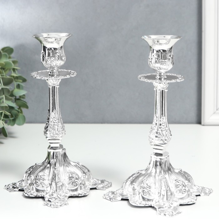 Подсвечник металл Подсвечник металл "Людвиг" набор 2 шт цвет серебро 19х10х10 см