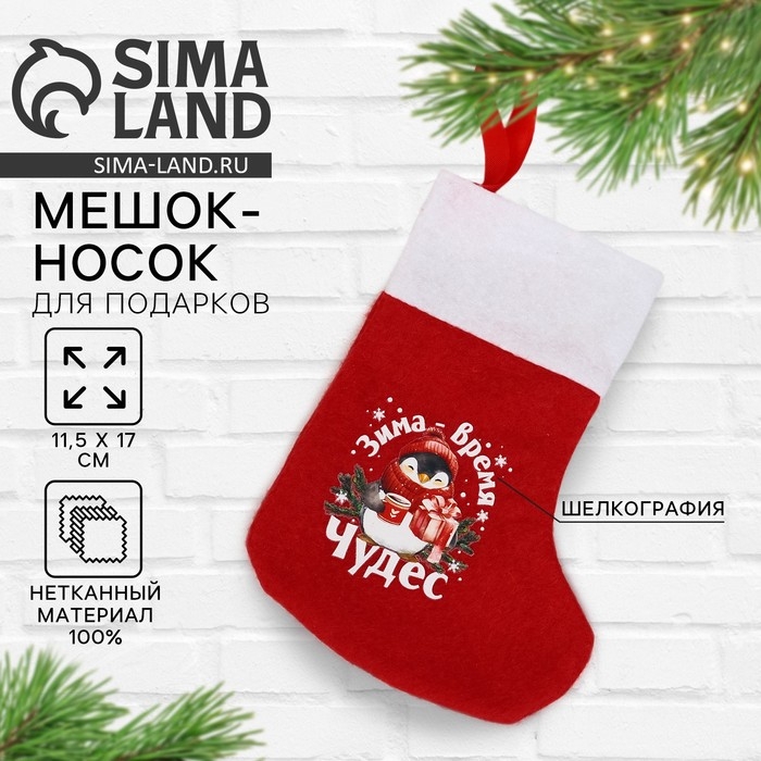 Носок для подарков &laquo;Зима - время чудес&raquo;, 11 х 16 см