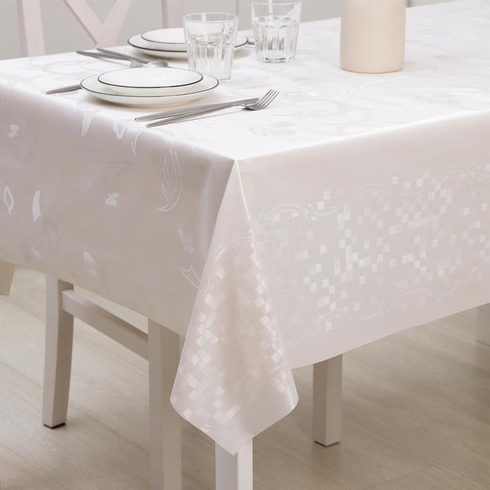 Клеёнка на стол &laquo;Листочки&raquo;, на тканевой основе, рулон 20 метров, ширина 137 см, толщина 0,25 мм, цвет белый