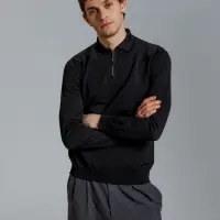 Рубашка поло мужская с длинным рукавом Terrazzo, черная, размер S/M