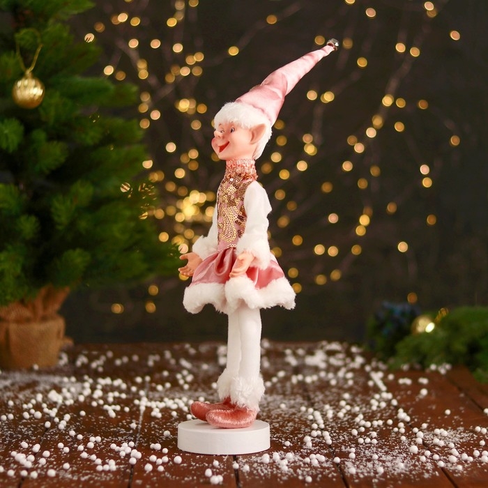 Новогодний шут Новогодний шут "В платье с пайетками и мехом" 30 см, розово-белый