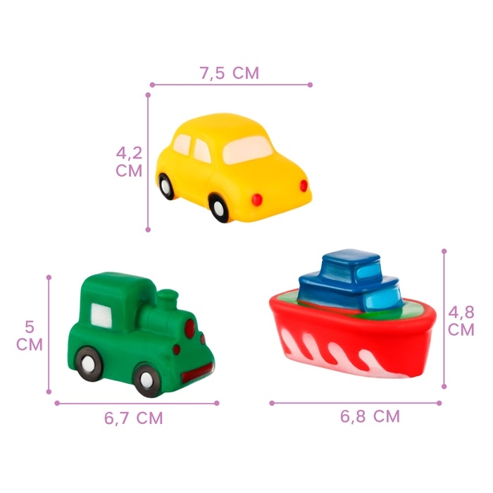Набор резиновых игрушек для ванны &laquo;Транспорт&raquo;, с пищалкой, 4 шт, Крошка Я
