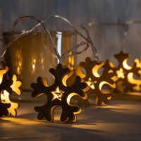 Гирлянда &laquo;Нить&raquo; 2.5 м с насадками &laquo;Снежинка&raquo;, IP20, прозрачная нить, 10 LED, батарейки AAх2 (нет в комплекте), свечение тёплое белое