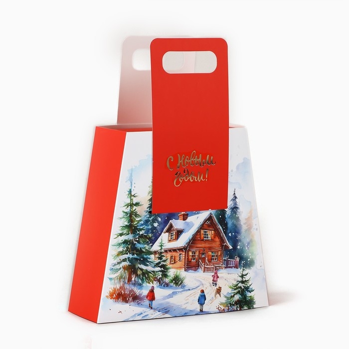Коробка новогодняя складная с ручками &laquo;Домик в лесу&raquo; 23 х 8 х 32 см, Новый год