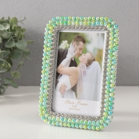 Фоторамка пластик 10х15 см "Зелёно-голубой жемчуг стразы" закруглённые углы 1,8х12,5х17,5 см 10527 Фоторамка пластик 10х15 см "Зелёно-голубой жемчуг стразы" закруглённые углы 1,8х12,5х17,5 см 10527