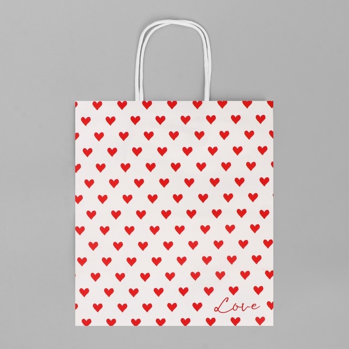 Пакет подарочный крафтовый, упаковка, &laquo;Сердца&raquo;, 22 х 25 х 12 см