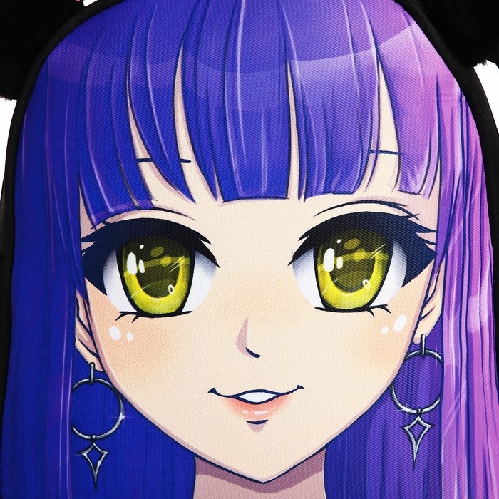 Рюкзак школьный текстильный с ушками на заколках &laquo;Аниме&raquo;, 27х23 см, чёрный/фиолетовый