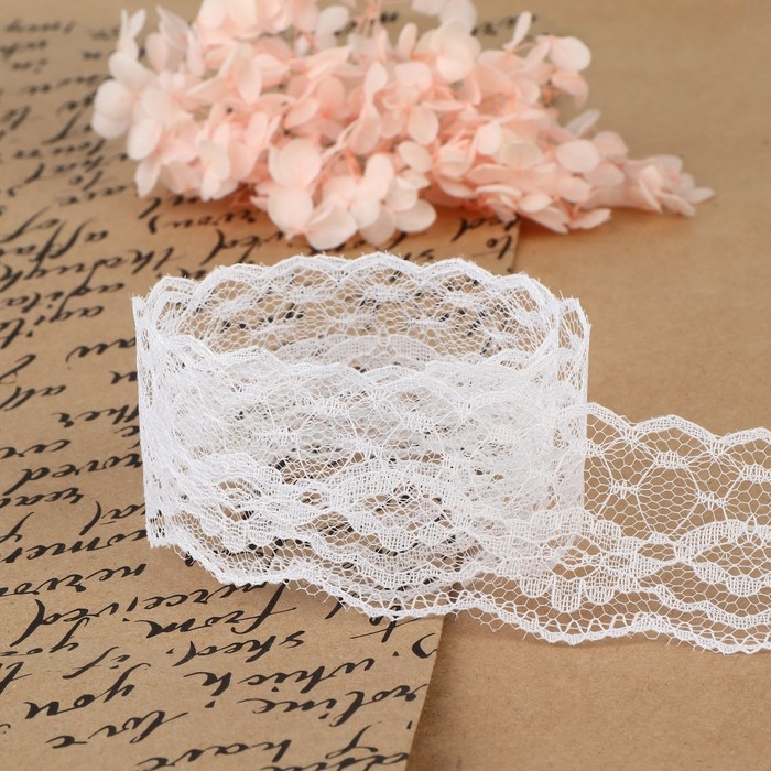 Кружево капроновое, 40 мм &times; 10 &plusmn; 1 м, цвет белый