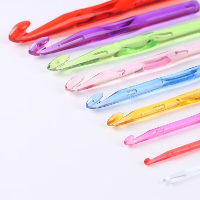 Набор крючков для вязания, d = 3-12 мм, 14 см, 9 шт, цвет разноцветный Набор крючков для вязания, d = 3-12 мм, 14 см, 9 шт, цвет разноцветный