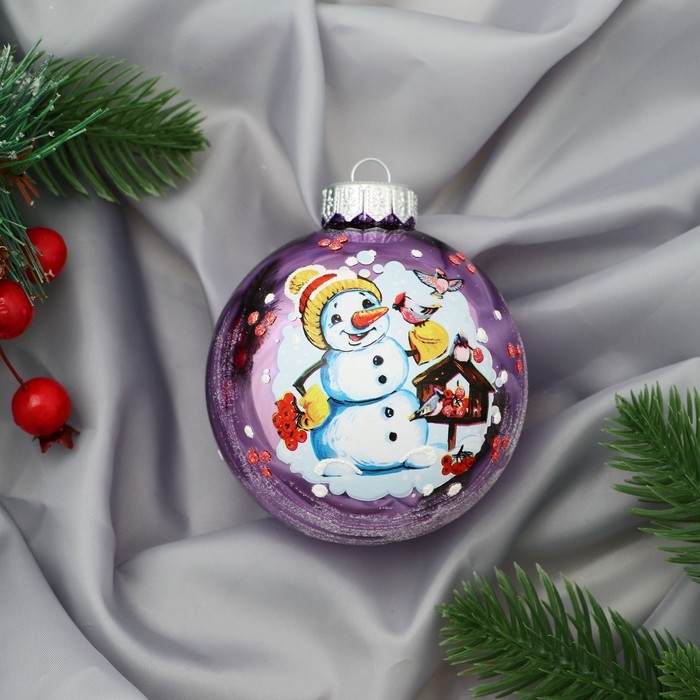 Шар Шар "Снеговик с рябиной", 80 мм., в подарочной упаковке