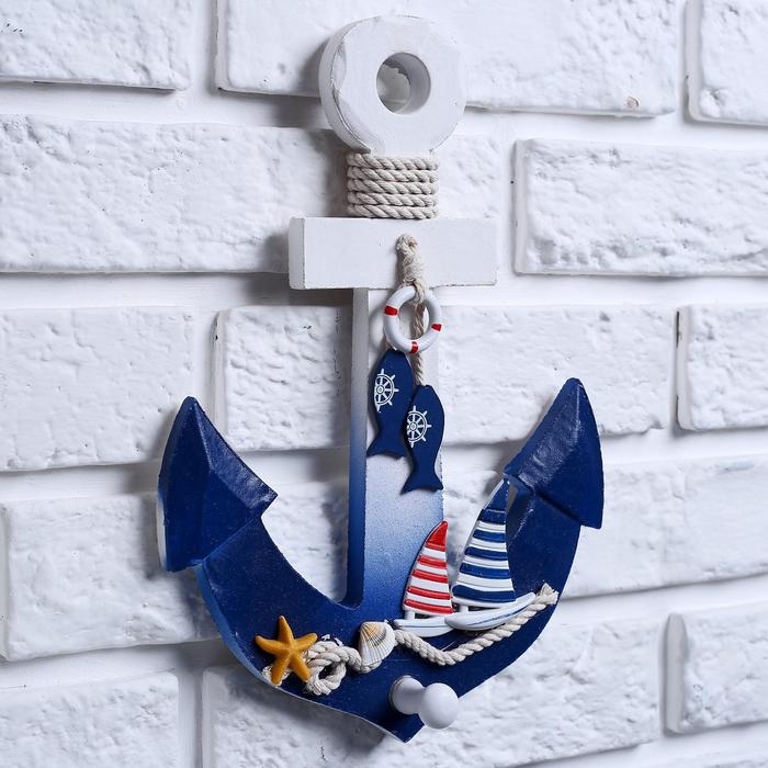 Вешалка интерьерная &laquo;Якорь&raquo;, 1 крючок, бело-синяя, 28 х 20 х 5 см