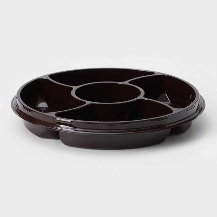 Менажница пластиковая одноразовая, d=26&times;4,2 см, 5 секций, дно, круглая, цвет коричневый