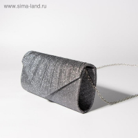 Клатч женский, отдел на клапане, длинная цепь, цвет серебристый
