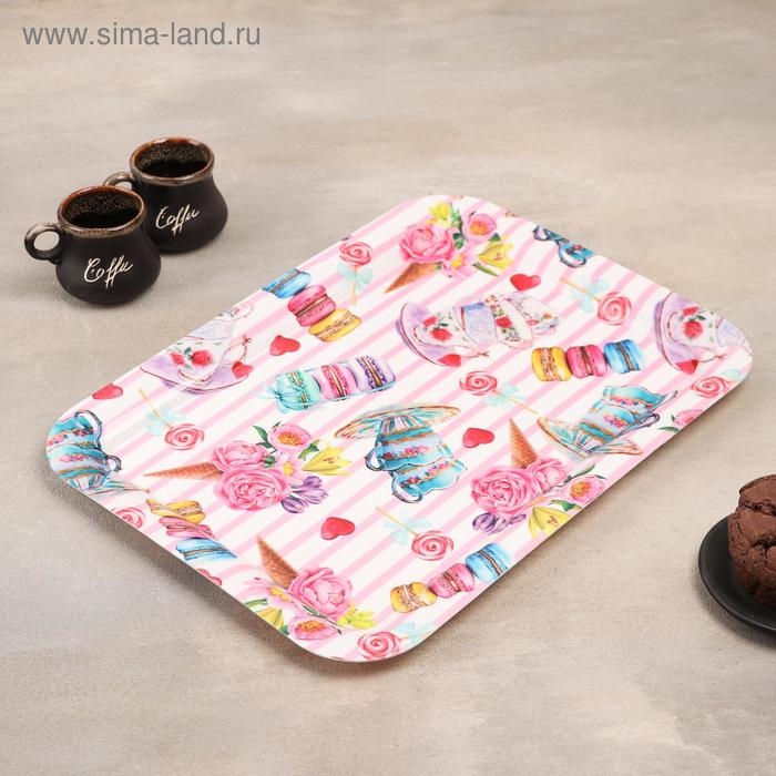 Поднос пластиковый прямоугольный Доляна &laquo;Кокетство&raquo;, 37,5&times;28 см, рисунок МИКС