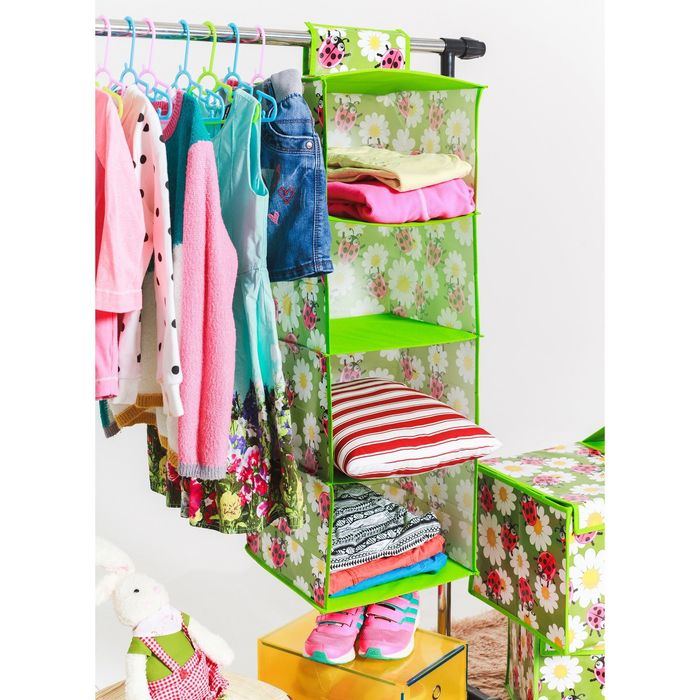 Органайзер подвесной Доляна &laquo;Божьи коровки&raquo;, 4 отделения, 30&times;30&times;80 см, цвет зелёный