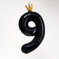 Шар фольгированный 40" &laquo;Цифра 9 с короной&raquo;, цвет чёрный