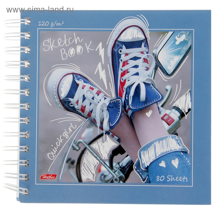 Тетрадь-скетчбук, А5, 80 листов, на гребне, "Кеды", твёрдая обложка, блок 120 г/м&sup2;