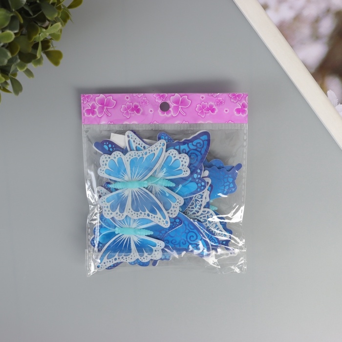 Магнит пластик светится в темноте Магнит пластик светится в темноте "Синие бабочки" двойные крылья набор 12 шт