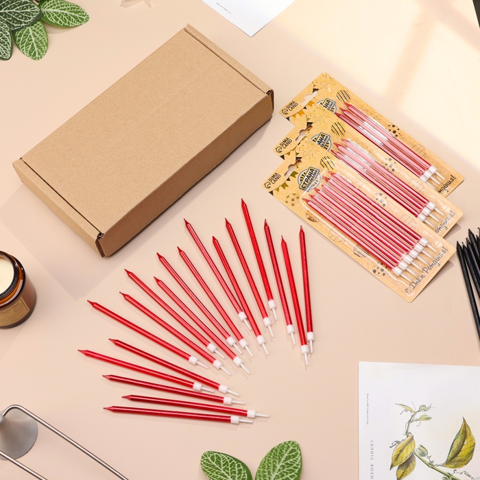 Свечи в торт "Ройс", 12,5 см, высокие, 18 шт, рубиновый металлик