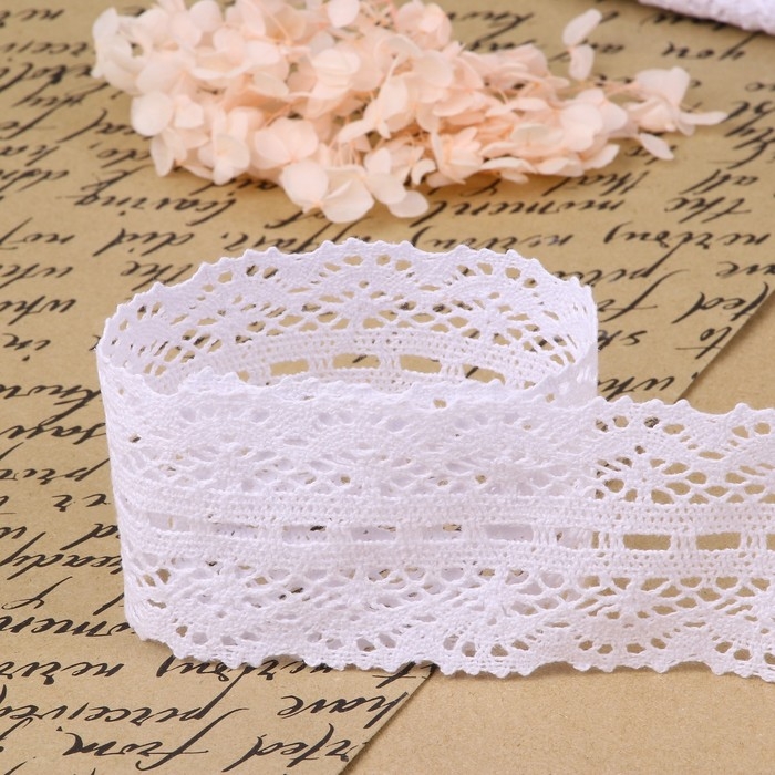 Кружево вязаное, 55 мм &times; 10 &plusmn; 1 м, цвет белый