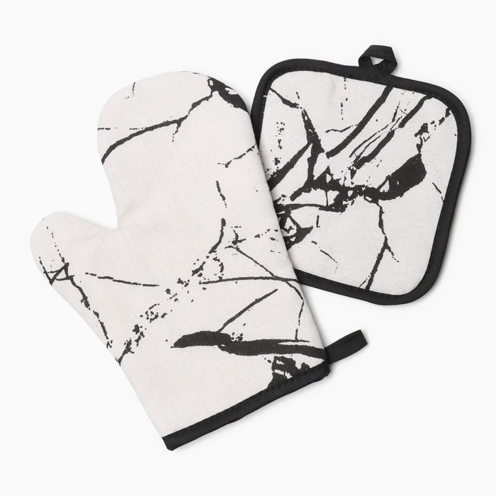 Куханный набор 2 пр. Доляна цвет белый прихватка  17*17 см, варежка 26*16 см,100% п/э