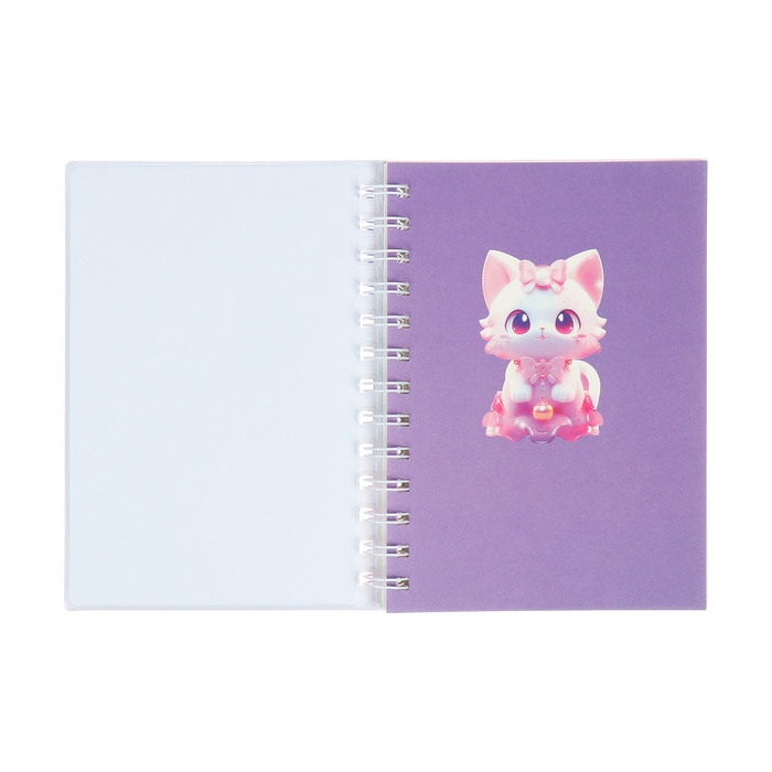 Записная книжка подарочная на гребне 80л,линия, цветной блок,обложка ПВХ 3D Кошка(17,6х13,5см)   105