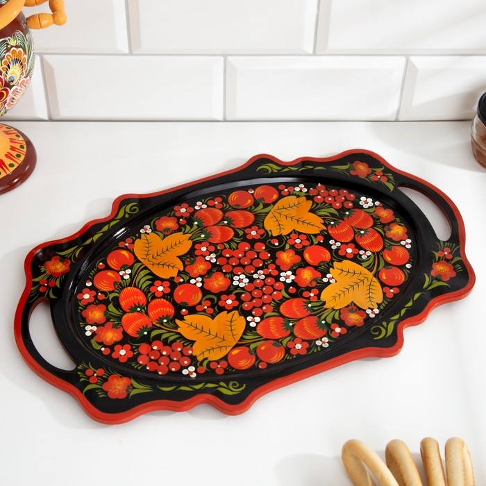 Поднос &laquo;Хохлома&raquo;, овал, ручная роспись, 41х25см