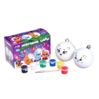 Ёлочные шары под раскраску на новый год &laquo;Веселые друзья&raquo;, набор 2 шт, краски, новогодний набор для творчества