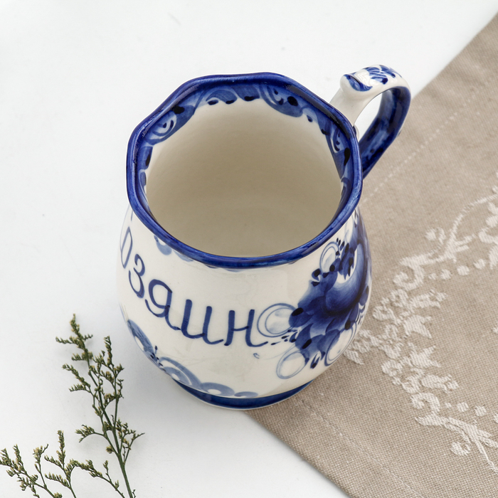 Кружка Кружка "Утро Хозяин", 0,3 л, 11х12 см, гжель, фарфор