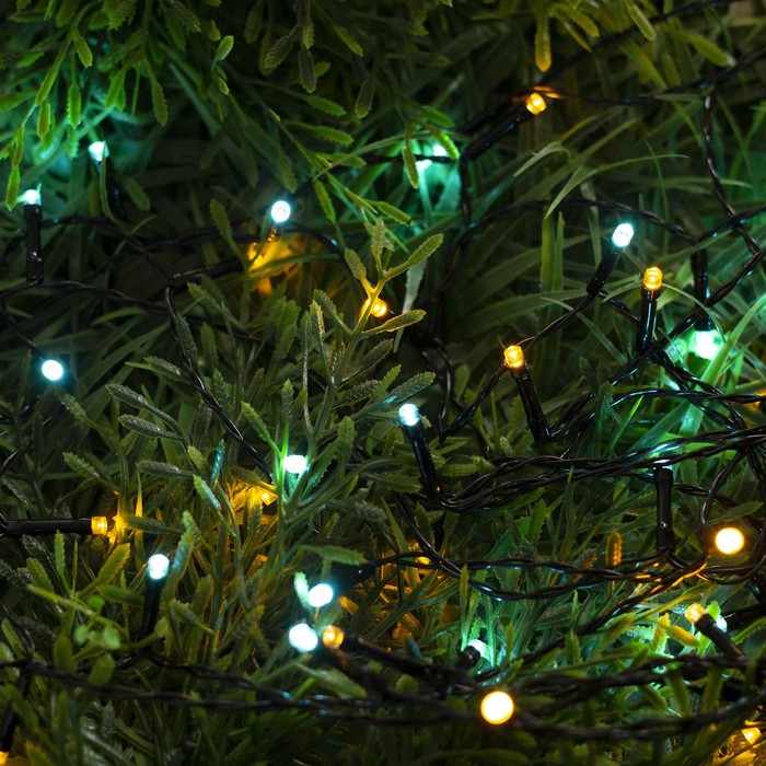 Гирлянда &laquo;Нить&raquo; 5 м, IP44, тёмная нить, 50 LED, свечение жёлтое/аквамарин, 2 режима, солнечная батарея