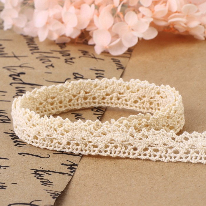 Кружево вязаное, 15 мм &times; 15 &plusmn; 1 м, цвет бежевый