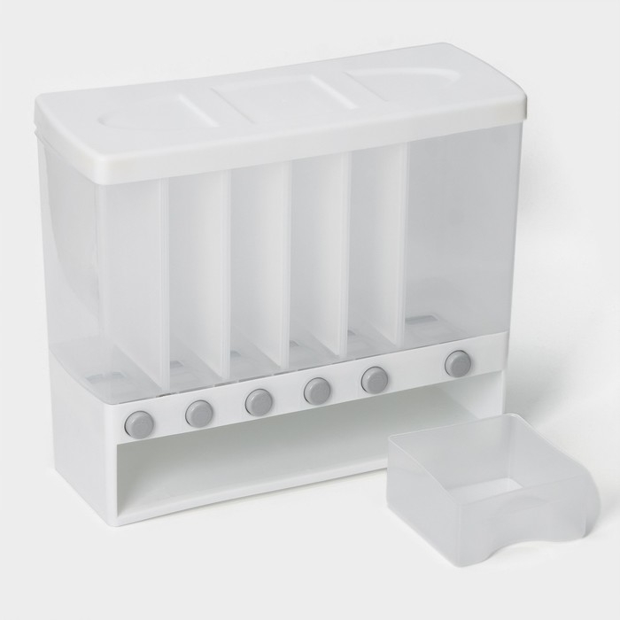 Контейнер с дозатор для сыпучих продуктов, 6 ячеек, 39&times;14,5&times;32 см, цвет белый
