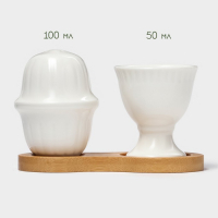 Набор фарфоровый сервировочный на деревянной подставке BellaTenero, 3 предмета: подставка для яйца 50 мл, солонка 100 мл, подставка, цвет белый Набор фарфоровый сервировочный на деревянной подставке BellaTenero, 3 предмета: подставка для яйца 50 мл, солонка 100 мл, подставка, цвет белый