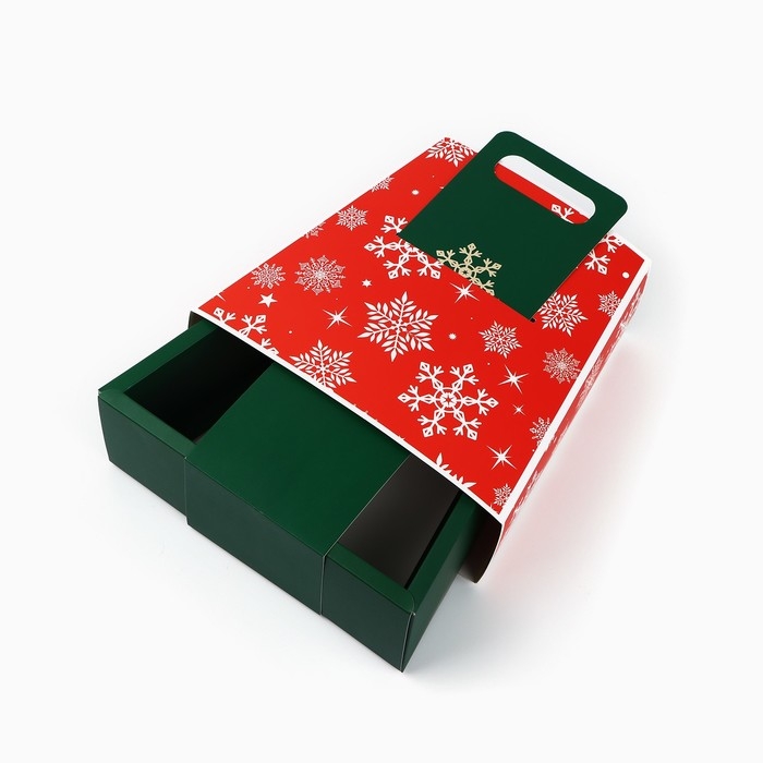 Коробка новогодняя складная с ручками &laquo;Снежинки&raquo; 23 х 8 х 32 см, Новый год