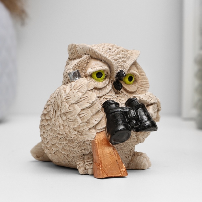 Фигура Фигура "Сова с биноклем" бежевая, 8х10х6см