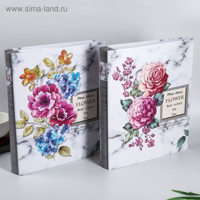 Фотоальбом на 400 фото 10х15 см "Цветы и мрамор" зол.обводка, в коробке МИКС 33,5х27,5х5,5см   47641