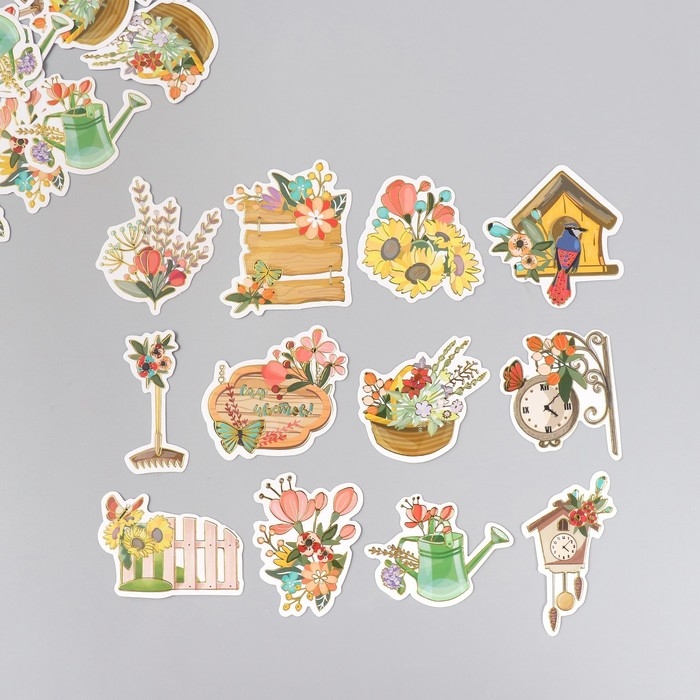 Наклейки для творчества "Садовые цветы" тиснение золото набор 48 шт 9х7х0,8 см