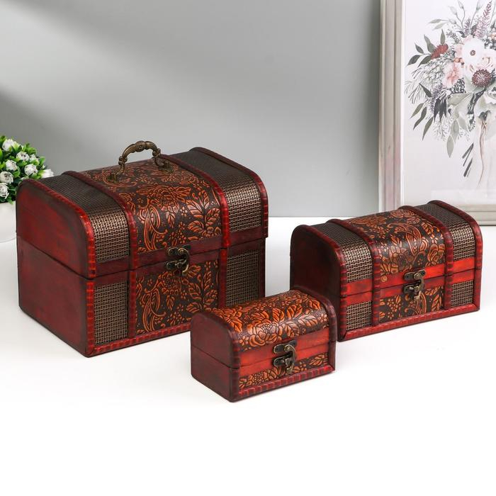 Шкатулка сундук дерево набор 3 шт узор Шкатулка сундук дерево набор 3 шт узор "Лютики" МИКС 22х15х15 см