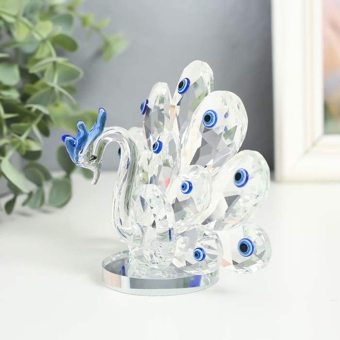 Сувенир стекло "Павлин с глазками от сглаза" 7х13х10,5 см