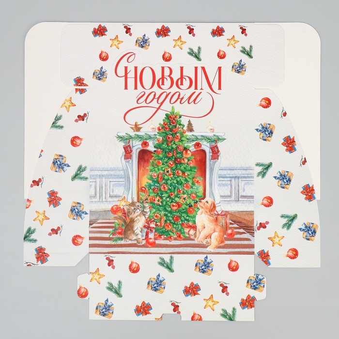 Подарочная коробка  новогодняя складная &laquo;С Новым годом&raquo;, камин, 25 х 25 х 10 см, Новый год