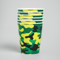 Набор бумажной посуды одноразовый С днём рождения. Военный&raquo;, 6 тарелок, 6 стаканов, 6 колпаков, 1 гирлянда